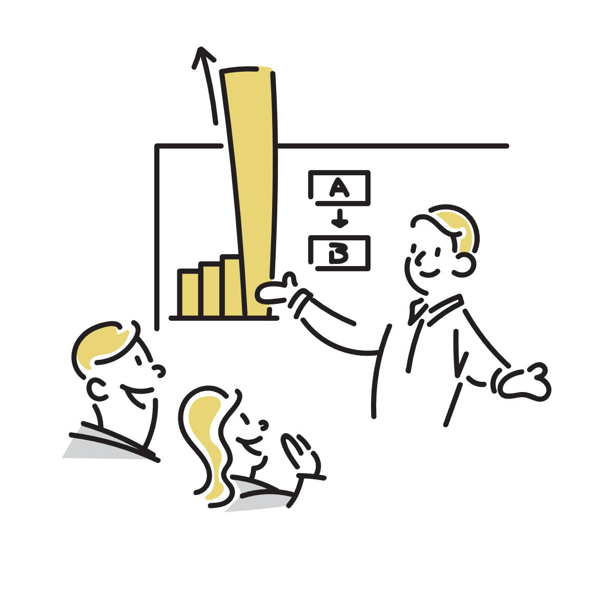 一緒に学びながら進めるチームのイラスト